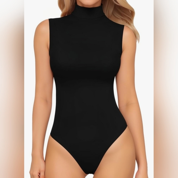 MANGOPOP Women's Mock Turtle Neck Sleeveless Tops Bodysuit Jumpsuit Large - Picture 1 of 12